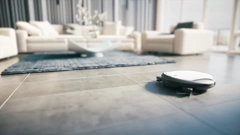Vacuum Robot auto cleaning at home Stock Footage 338272971