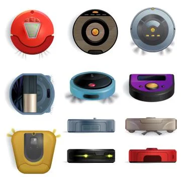 Vacuum robot cleaner machine cleaning floor vector illustration realistic style Stock Illustration