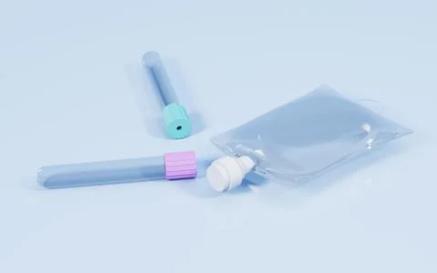Vacuum sampling vessel and infusion bag in the blue background,3d rendering. 스톡 일러스트
