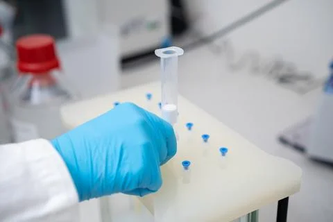 Vacuum Solid Phase extraction SPE manifold with catridge for sample preparation Stock Photos