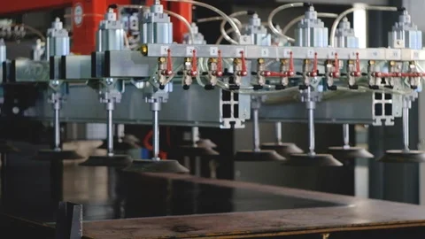 Vacuum suction cups immerse sheet of metal for laser cutting Stock Footage 125013568