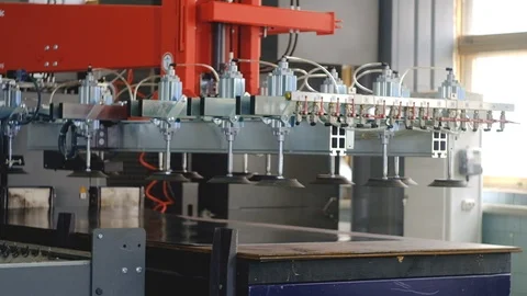 Vacuum suction cups immerse sheet of metal for laser cutting Stock Footage 125016550