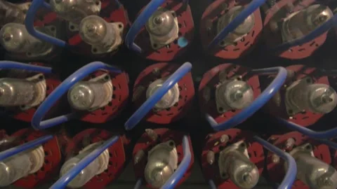 Vacuum tube modules of First Generation Computers. Steadicam shot Stock Footage 136647494