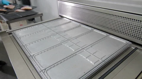 Vacuumed Packaging meat at the factory Stock Footage 94167696