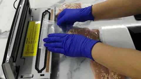Vacuuming of meat products Stock Footage 228624565