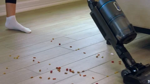 Vacuuming tiled floor close-up Stock Footage 224368306