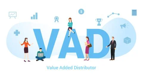 Vad value added distributor concept with big word or text and team people wit 스톡 일러스트