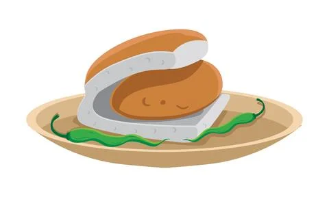 Vada pav with chilli vector Stock Illustration
