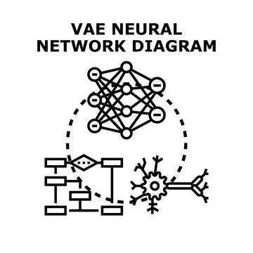 Vae neural network diagram with artificial intelligence learning process 스톡 일러스트