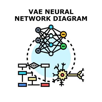 Vae neural network diagram with artificial intelligence learning process Stock Illustration