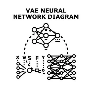 Vae neural network diagram depicting artificial intelligence processing data 스톡 일러스트