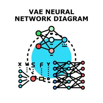 Vae neural network diagram depicting artificial intelligence processing data Stock Illustration