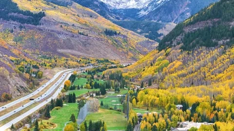 Vail Autumn Colors 05 | I-70 | Golf Course | Gore Range | 4K Drone Footage Stock Footage 259887853