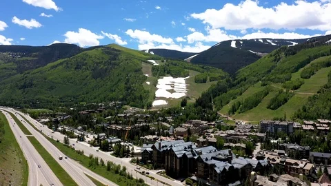 VAIL COLORADO EPIC DRONE FLYOVER TO RIVER Stock-Footage 111766110