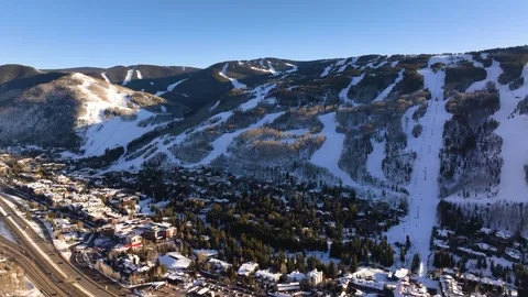 Vail Mountain Resort 01 | Vail Colorado | Ski &amp; Snowboard | Winter Town | Drone Stock Footage 303244009