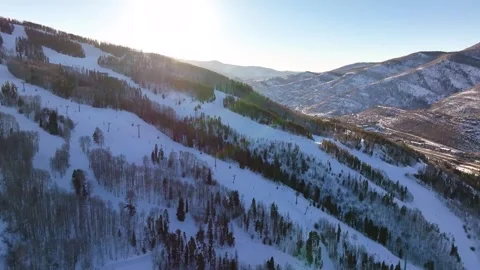 Vail Mountain Slopes 02 | Vail Colorado | Ski &amp; Snowboard | Winter Town | Drone Stock Footage 303243921