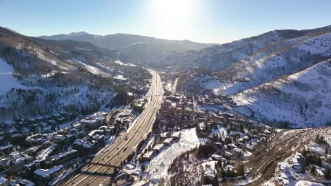Vail Mountain Town 01 | Vail Colorado | Ski &amp; Snowboard | Winter | I-70 | Drone Stock Footage 303244177