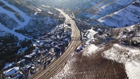 Vail Mountain Town 02 | Vail Colorado | Ski &amp; Snowboard | Winter | I-70 | Drone Stock Footage 303244114