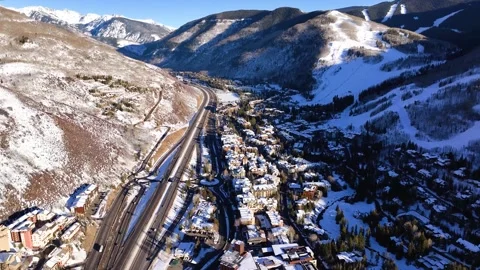 Vail Mountain Town 04 | Vail Colorado | Ski &amp; Snowboard | Winter | I-70 | Drone Stock-Footage 303244103