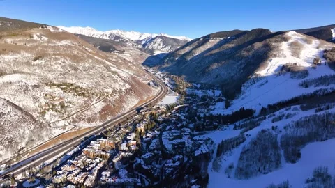 Vail Mountain Town 05 | Vail Colorado | Ski &amp; Snowboard | Winter | I-70 | Drone Stock Footage 303244164