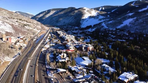 Vail Mountain Town 07 | Vail Colorado | Ski &amp; Snowboard | Winter | I-70 | Drone Stock Footage 303244082