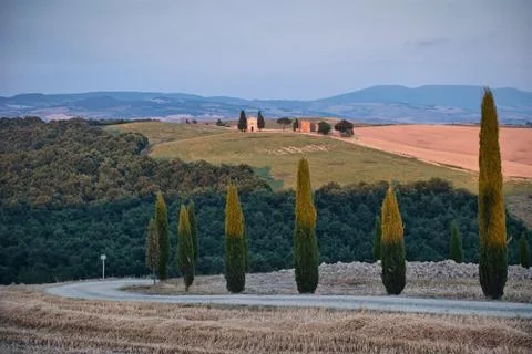 Val d'Orcia &amp; Sunset Stock Photos