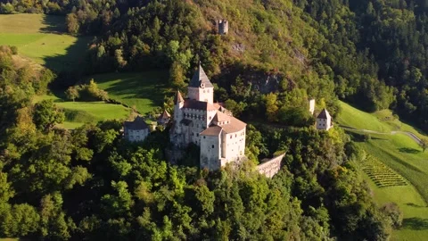 Val Isarco, Italy - 4K Flying away from Trostburg Castle Stock Footage 201210922