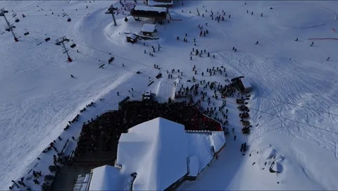 Val Thorens High Altitude Apres Ski Event Crowd Overhead Drone Video 4K 動画素材 336288432