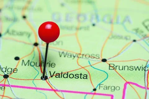 Valdosta pinned on a map of Georgia, USA Stock Photos