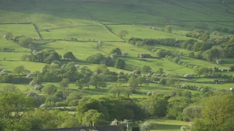 Vale of Edale during spring, Derbyshire, Peak District National Park, England Stock Footage 242622367