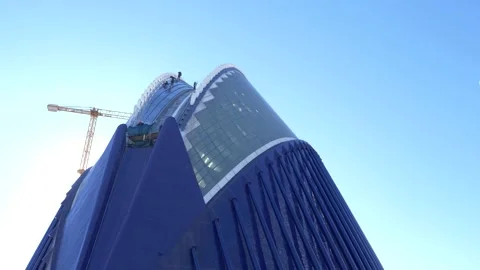 Valencia, large view of workers  on the Ágora, city of arts and sciences Stock Footage 132442698