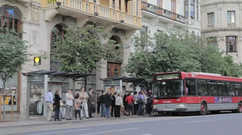 Valencia, Spain Bus Stop Stock Footage 5166111