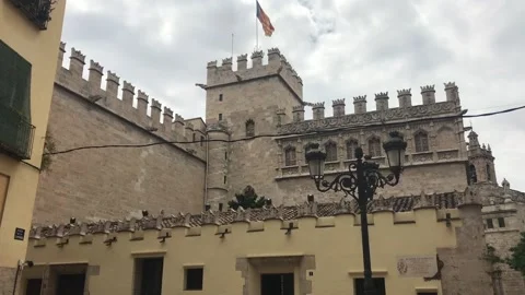 Valencia, Spain, A clock tower in front of a building Stock-Footage 133532311
