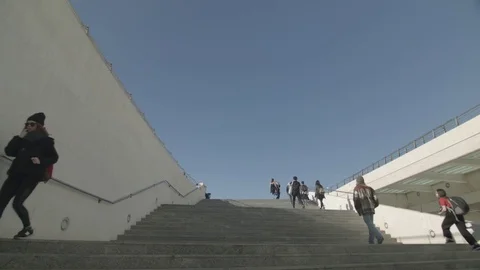 VALENCIA, SPAIN - DECEMBER 3 2017: Diverse people going up and down the stairs. Stock-Footage 83540345