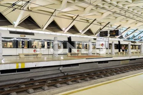 VALENCIA, SPAIN - JULY 20, 2016: People Travel By Subway Train In Downtown Va Stock Photos