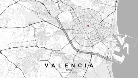 Valencia Spain map with red location pin marker Stock-Footage 333698387