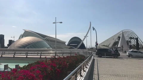 Valencia, Spain, A train is parked on the side of a building Video stock 133530944