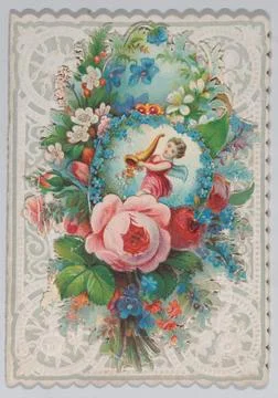 Valentine 1879 Anonymous This is a tiny folded, cameo-embossed card made of.. Stock Photos