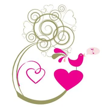 Valentine abstract tree with bird singing, vector illustration Illustrazione stock
