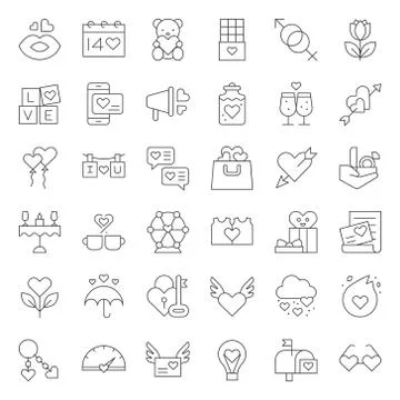 Valentine and romance elements, line icon such as ferris wheel, arrow and hea 스톡 일러스트