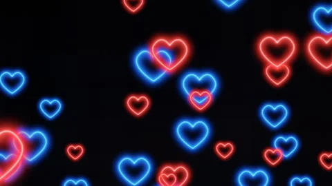Valentine background with love effect. Red and blue neon hearts 4k animation Video stock 263229544