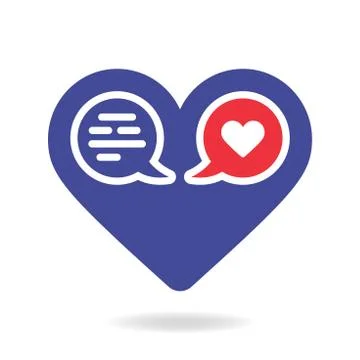 Valentine blue heart solid vector icon with two chat bubble. Romantic message 스톡 일러스트