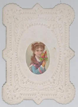 Valentine ca. 1880 Anonymous This is a tiny folded, cameo-embossed card mad.. Stock Photos