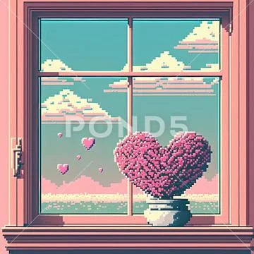 Valentine card background pixel art style graphic.: Royalty Free #231860066
