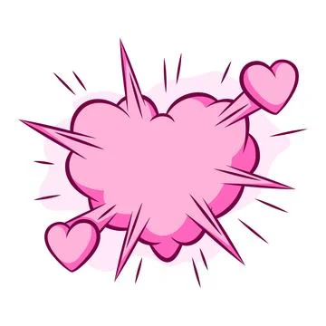 Valentine cartoon cloud heart explosion. Romantic speech bubble in comic st.. Stock Illustration