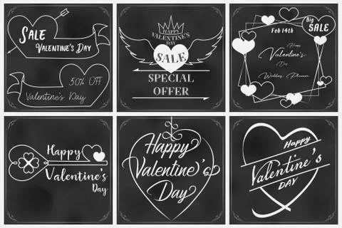 Valentine chalkboard art with sixth elements Stock Illustration
