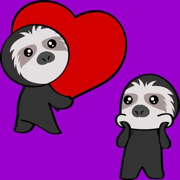 Valentine chibi sloth bear character cartoon set Stock Illustration