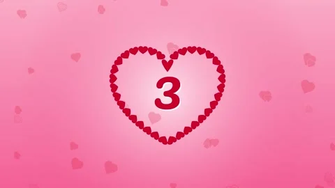 Valentine countdown from 5 to 0 with floating red hearts and heart frame on 库存影片 348302652