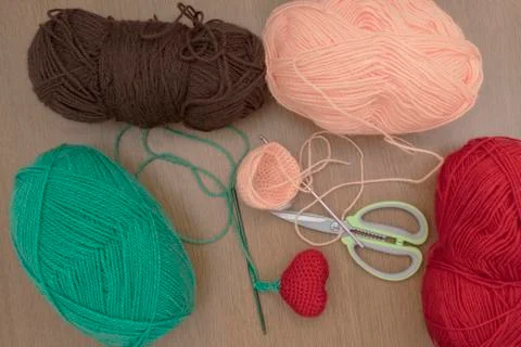 Valentine crochet decorations crochet heart Stock Photos