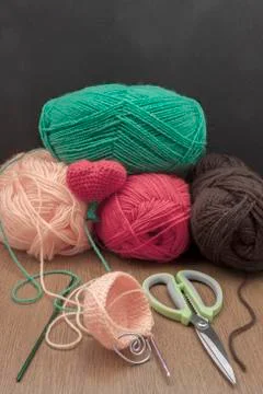 Valentine crochet decorations crochet heart Stock Photos